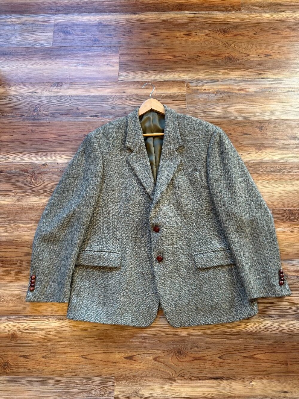 Mens Herringbone Harris Tweed - Baron Jacket 46 Size Grey Wool Sport Coat Blazer